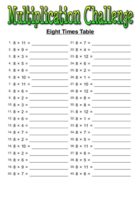 Printable 8 Times Table Worksheets